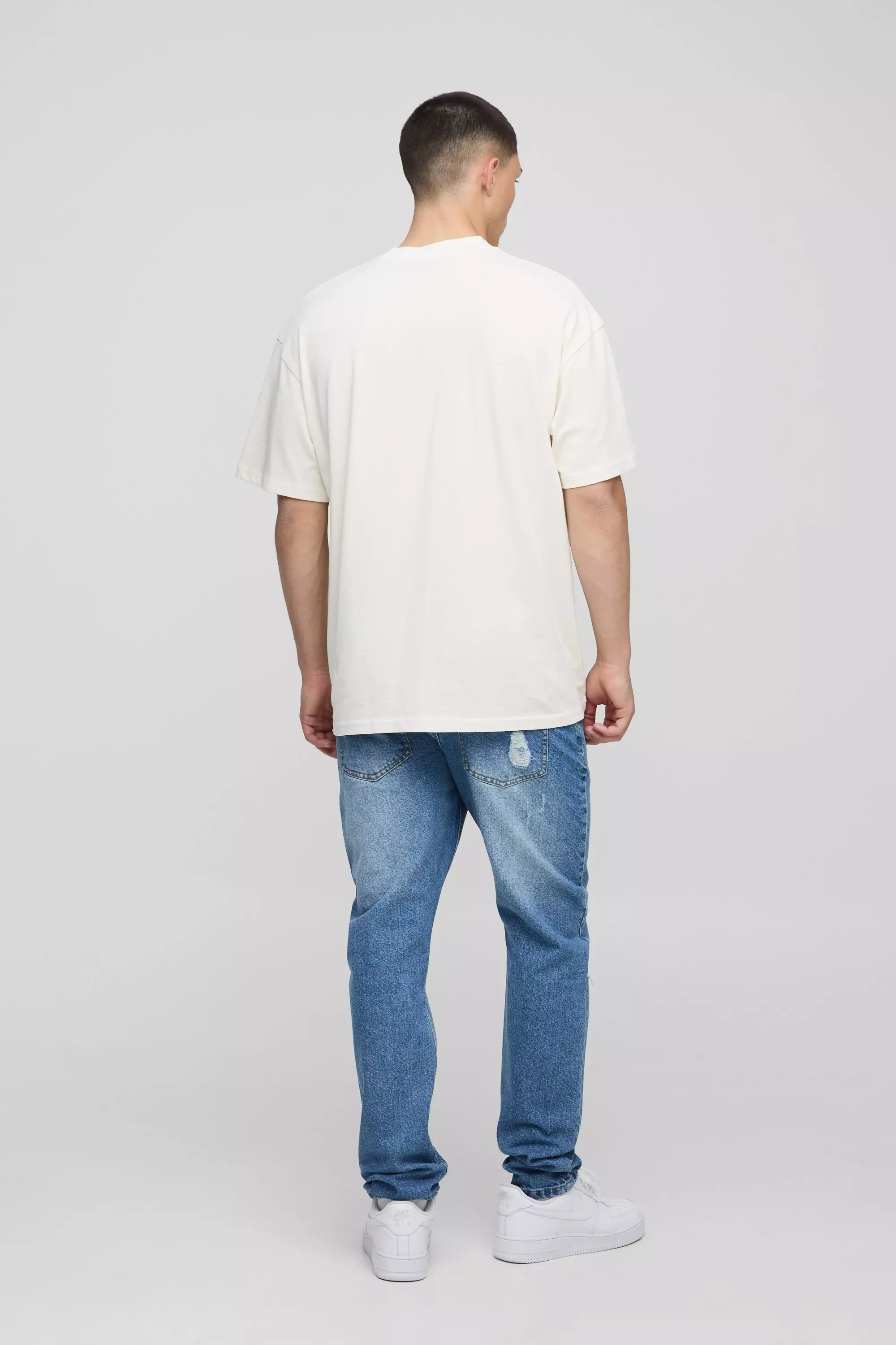 boohoo SLIM RIGID デニム ジーンズ LIGHT BLUE Slim Rigid Subtle Ripped Light Blue Washed Jeans | boohooMAN USA